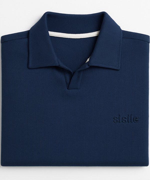 Ribbed Blue Polo Relaxed Fit
